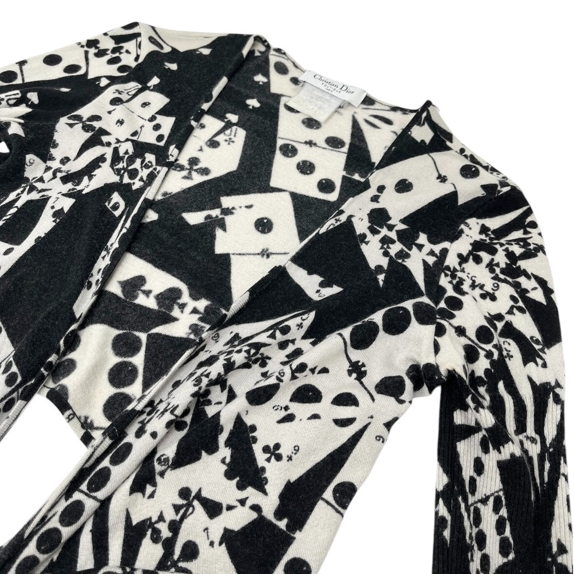 Christian Dior Vintage 2001 Dice Knit Top #36 Black White Wool Long Sleeve Card