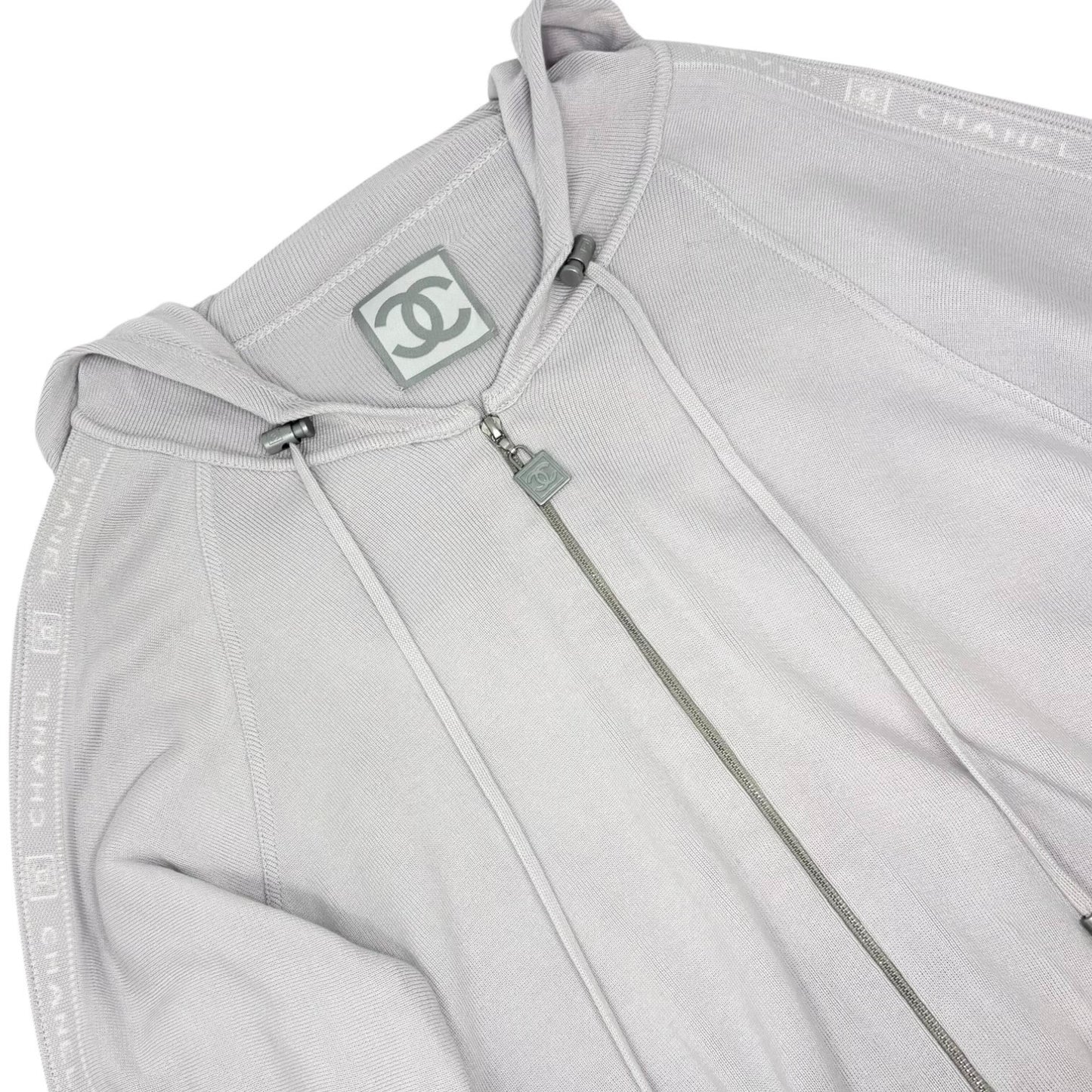 CHANEL Sport Vintage 04P Zipped Hoodie Knit Top #42 Gray Silver Cotton 902086