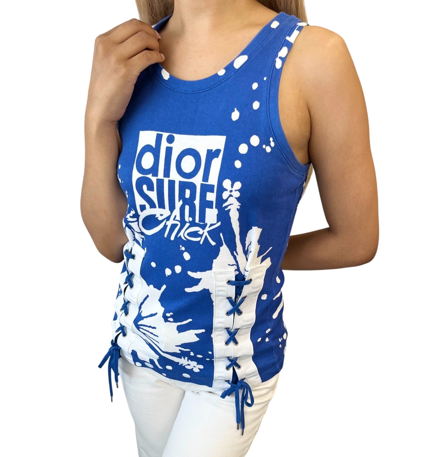 Christian Dior Vintage 2004 SURF Logo Tank Top #36 Blue White Sleeveless Cotton