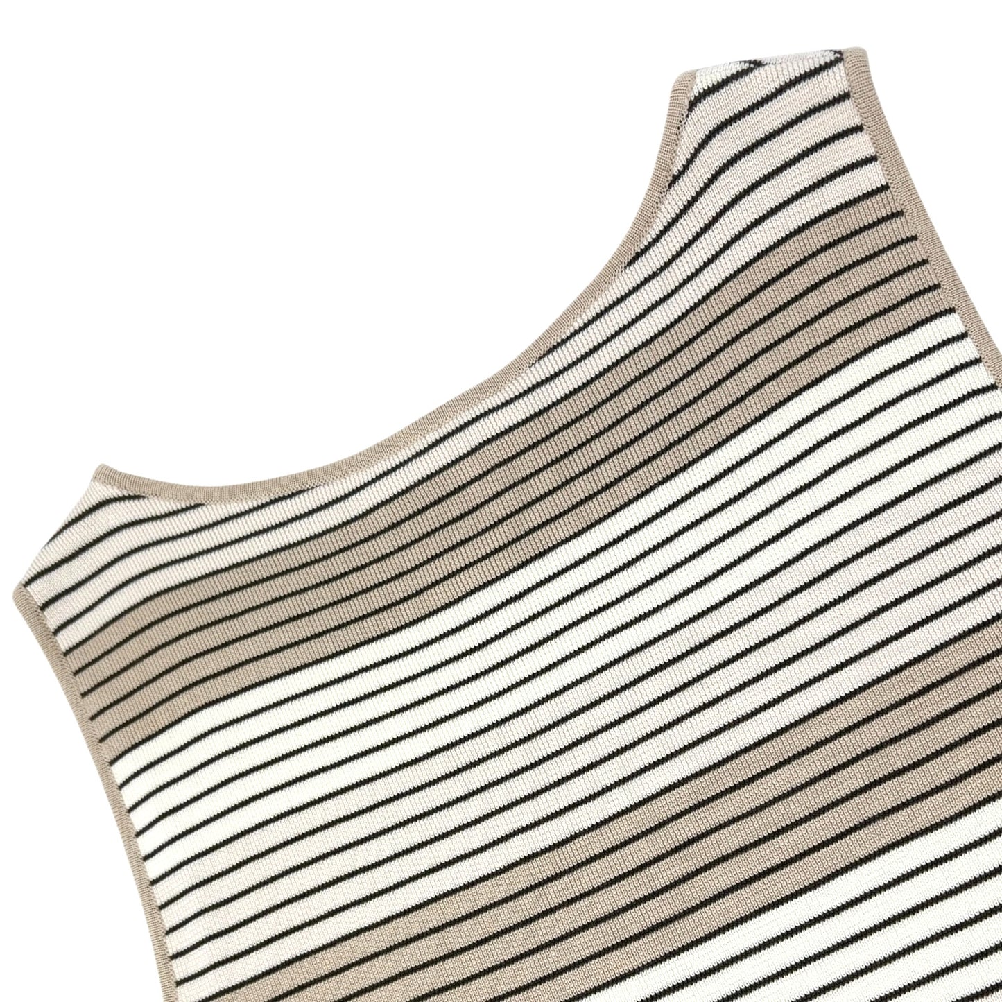 CHANEL Vintage 98P CC Logo Knit Tank Top #40 Stripe Brown Beige Cotton