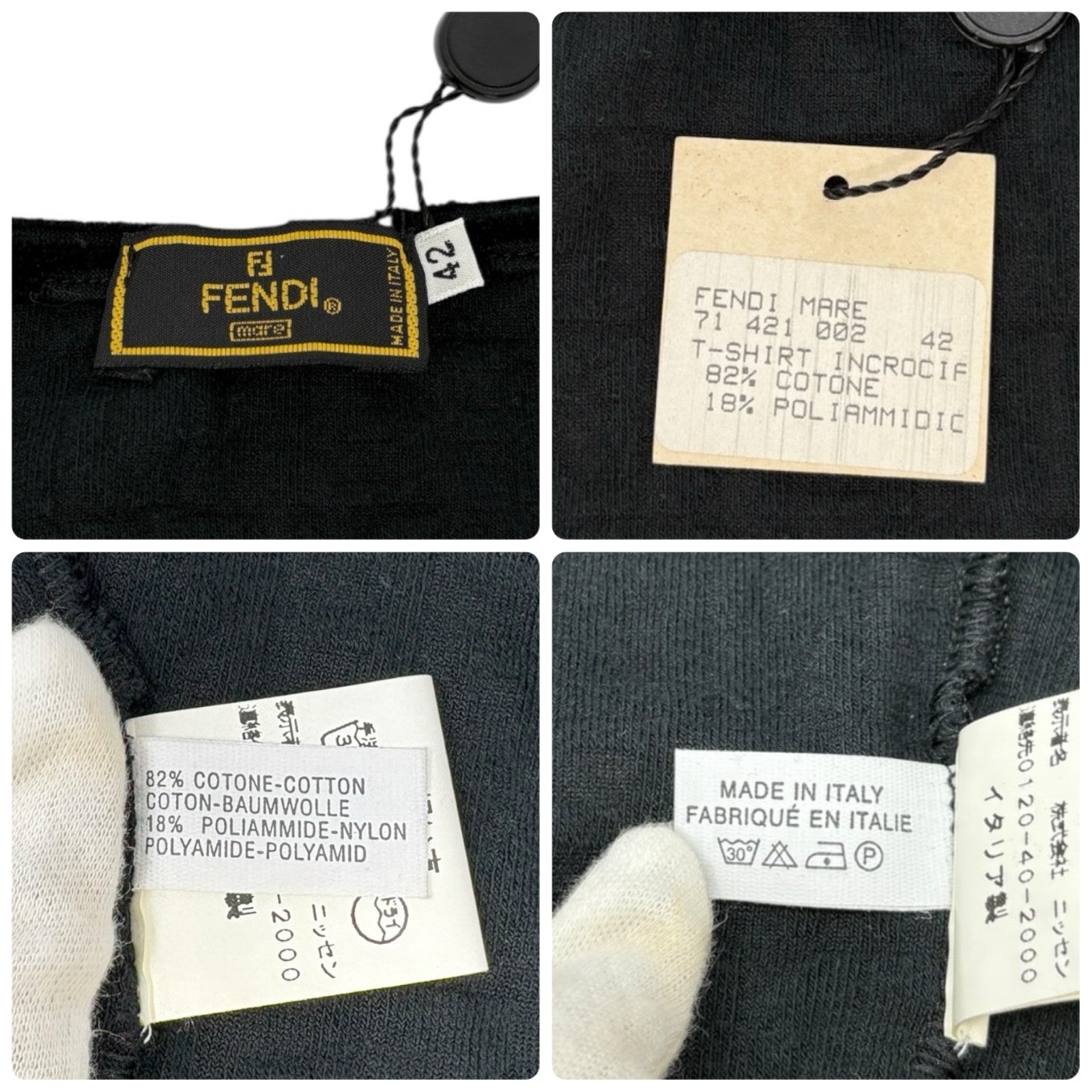 FENDI Vintage Logo Monogram Cropped Wrap Top #42 Black Terry Cloth Tie Cotton