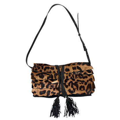 Yves Saint Laurent Vintage YSL Frill Fringe Pony Calf Hair Bag Brown 902825