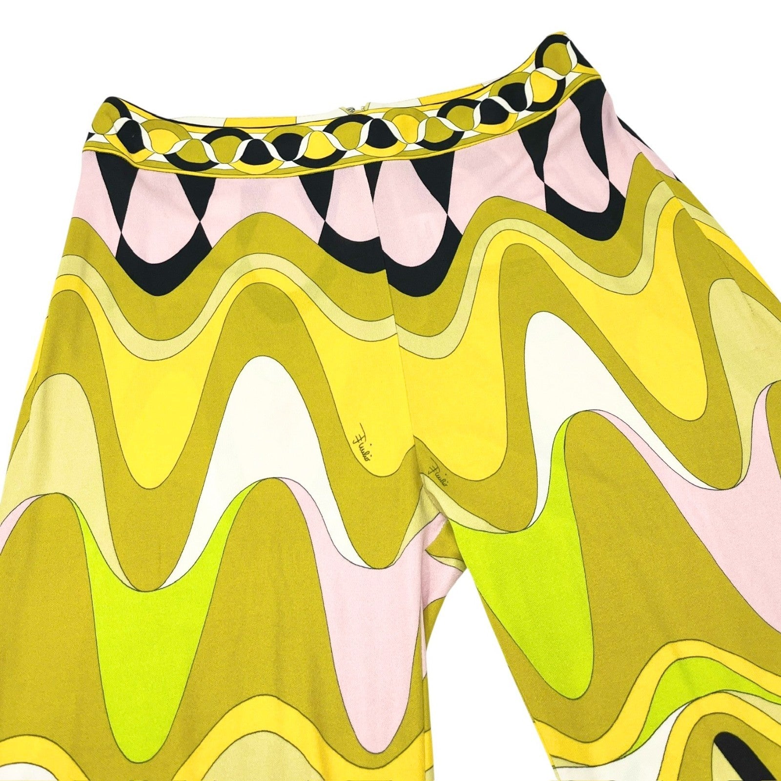 EMILIO PUCCI Vintage Logo Multicolor Shirt Pants Set #38 Button Zip Rayon