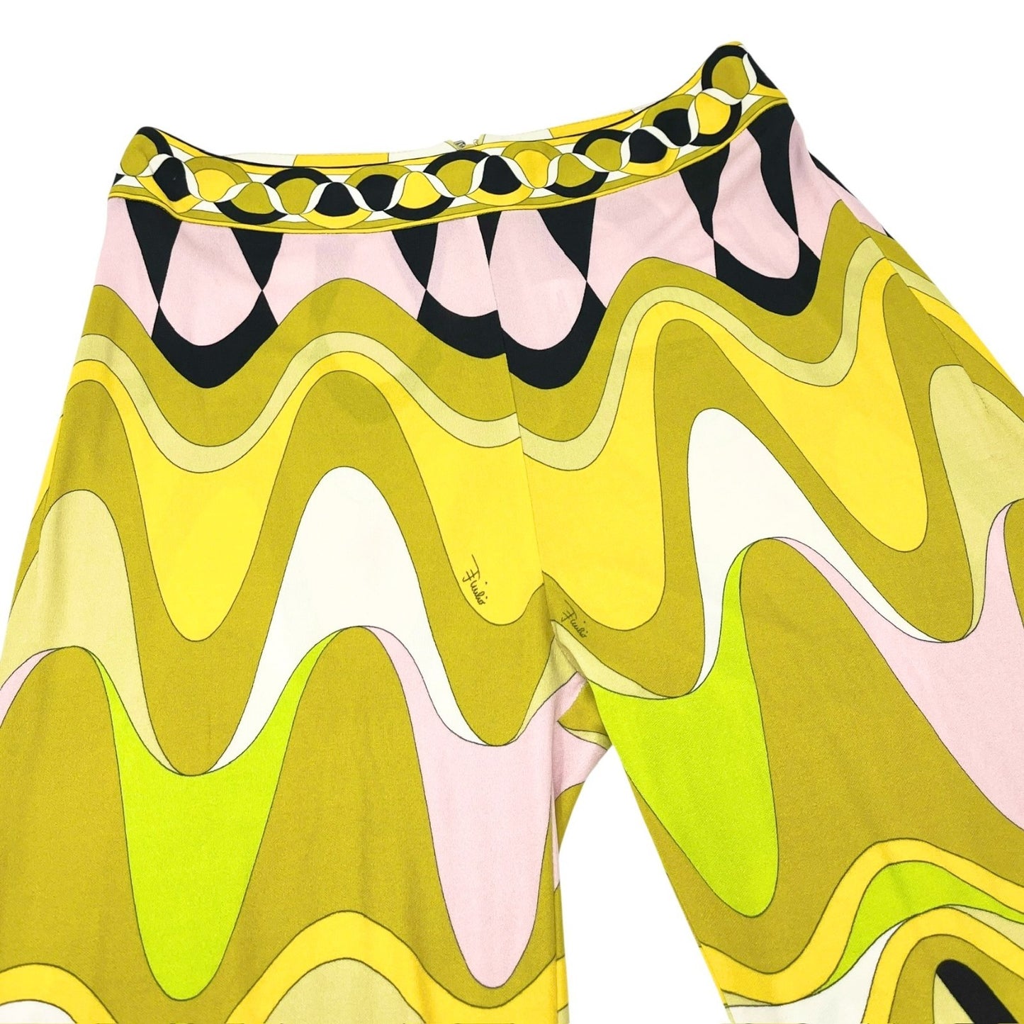 EMILIO PUCCI Vintage Logo Multicolor Shirt Pants Set #38 Button Zip Rayon