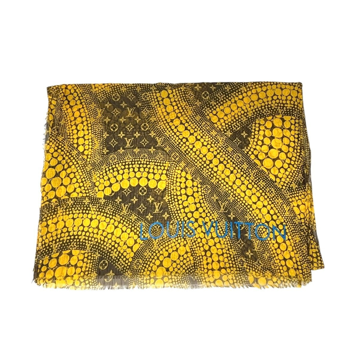 LOUIS VUITTON Vintage LV Logo Monogram Scarf Wrap Shawl Accessory Yellow Dot