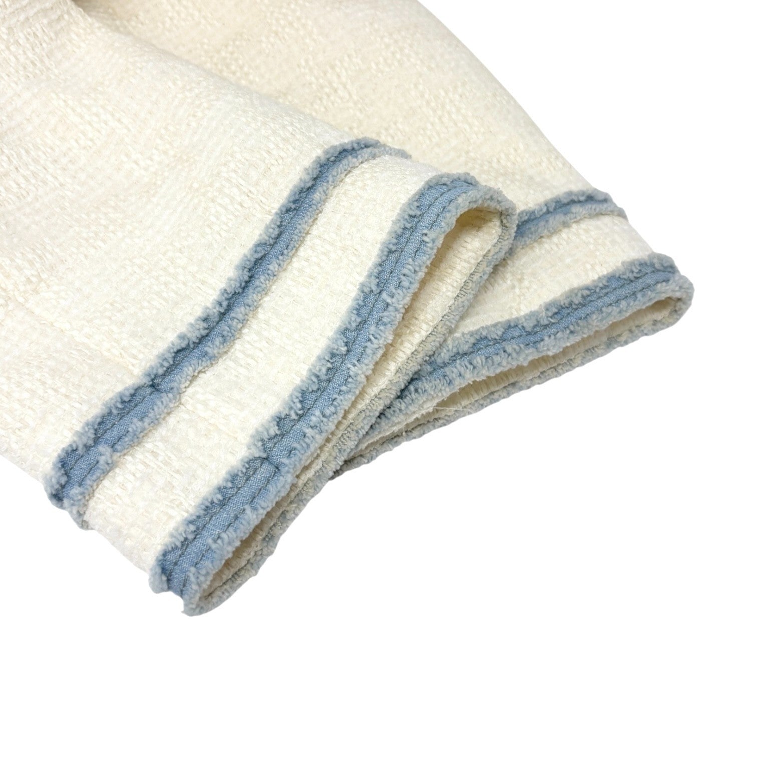 CHANEL Vintage 07P CC Logo Tweed Long Jacket Trim Denim #42 Blue White Button