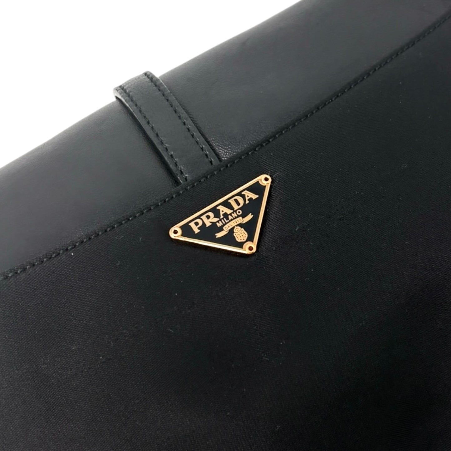 PRADA Vintage Triangle Logo Tessuto Nylon Shoulder Bag Black Leather 901925