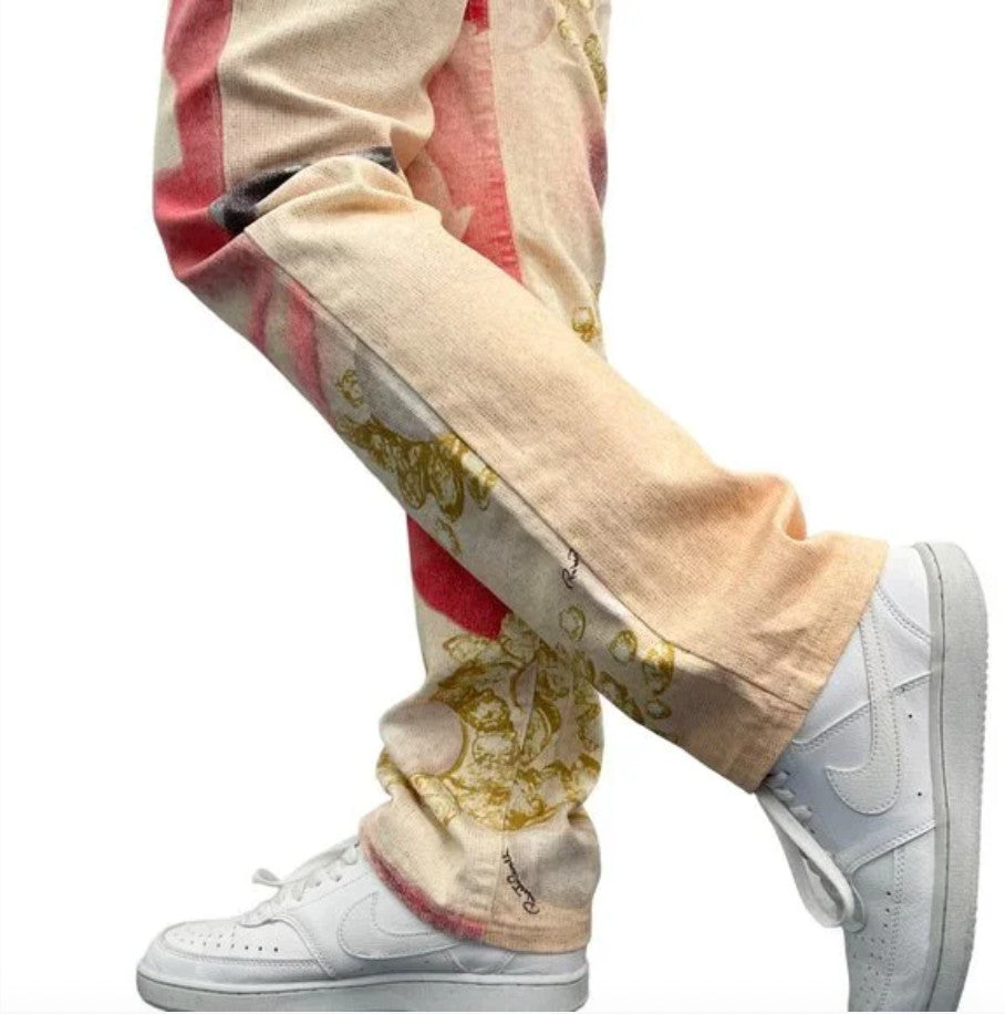 Roberto Cavalli Vintage Logo Jewel Print Pants #XS Glitter Orange Gold Cotton