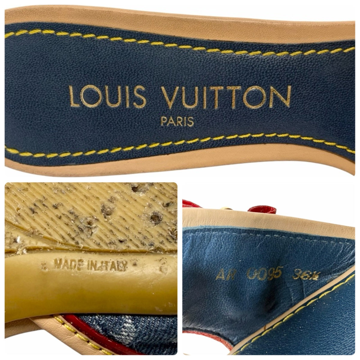 LOUIS VUITTON Vintage Monogram Denim Sandals Heels #36-36.5 Blue Beige 902374