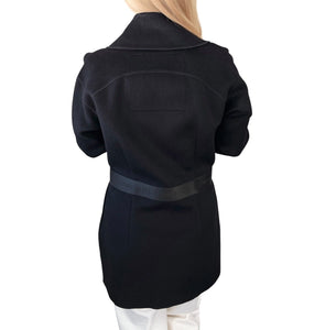 CHANEL Sport Vintage 04A CC Mark Logo Coat Jacket #36 Belt Black Silver Wool