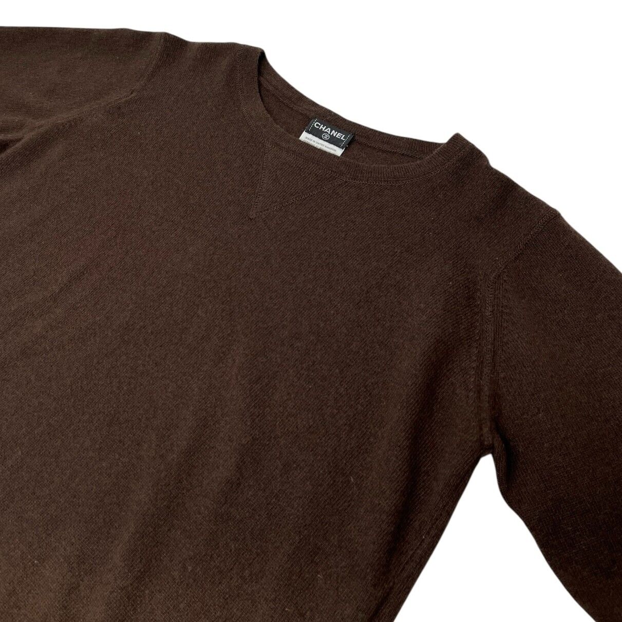 CHANEL Vintage 01A CC Mark Logo Knit Sweater Top #42 Brown Pink Cashmere