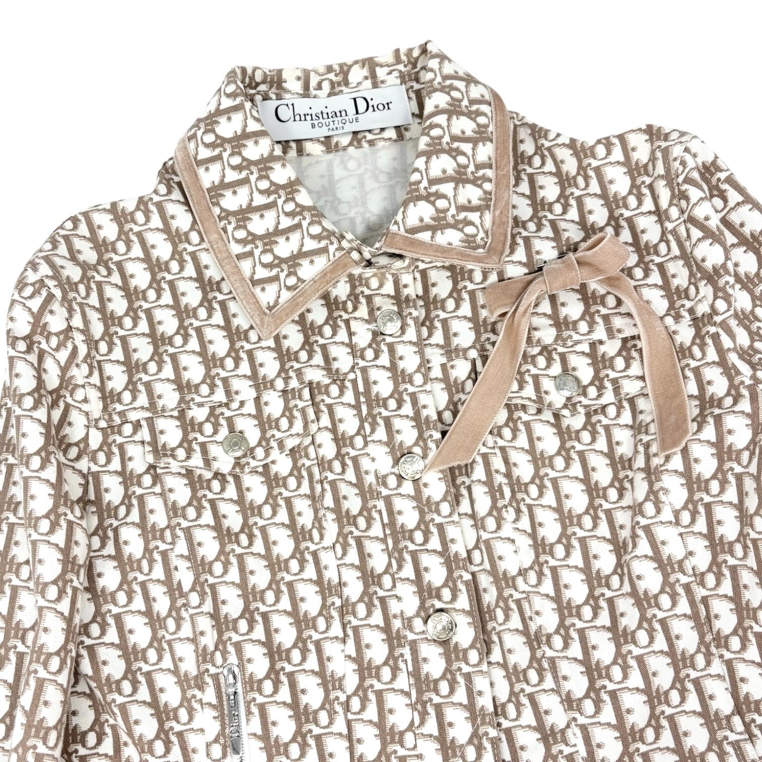 Christian Dior Vintage Trotter Monogram Jacket #42 Beige Cotton Velour Ribbon