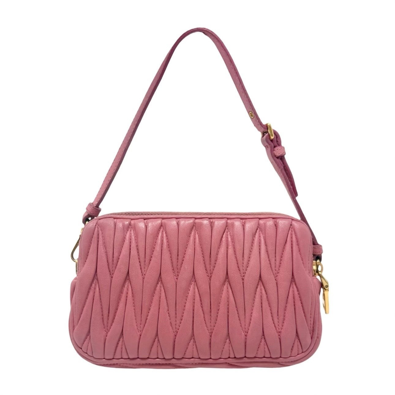miu miu Vintage Logo Matelasse Leather Mini Double Zip Bag Pink Gold 902277