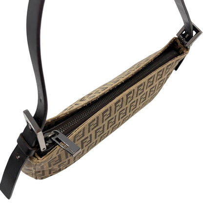 FENDI Vintage Logo Zucchino Shoulder Bag Beige Brown Canvas Pochette 902481