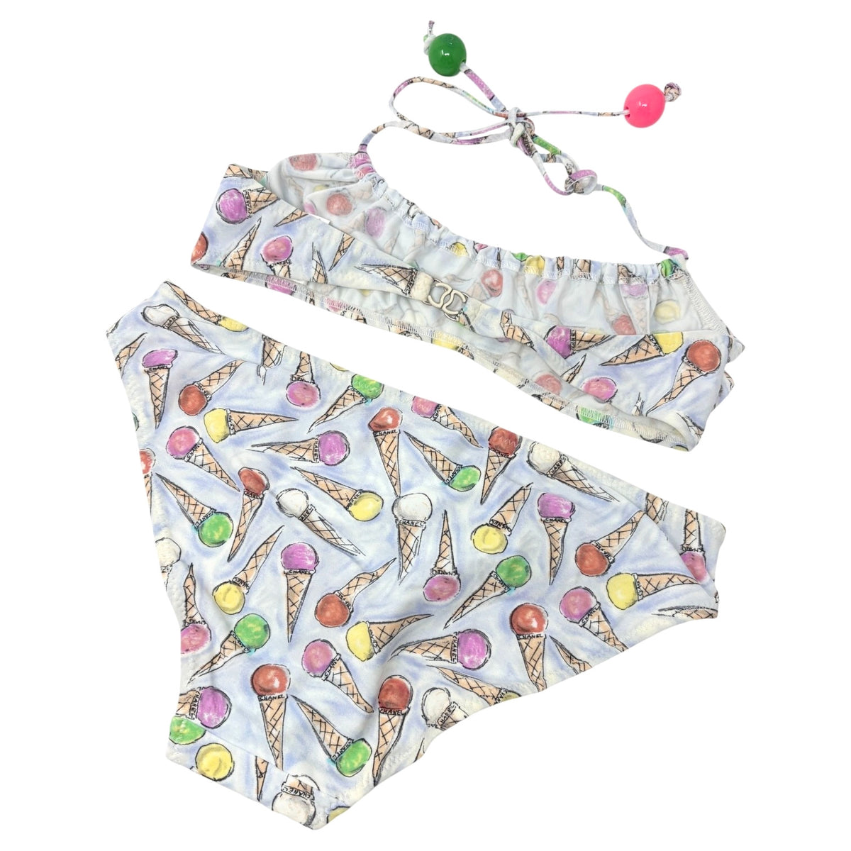 CHANEL Vintage 04C CC Logo Ice Cream Print Bikini #38 Multicolor Nylon 901860