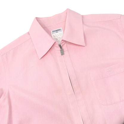 CHANEL Vintage 98P CC Logo Cropped Zip Shirt Top #40 Pink Cotton 902832
