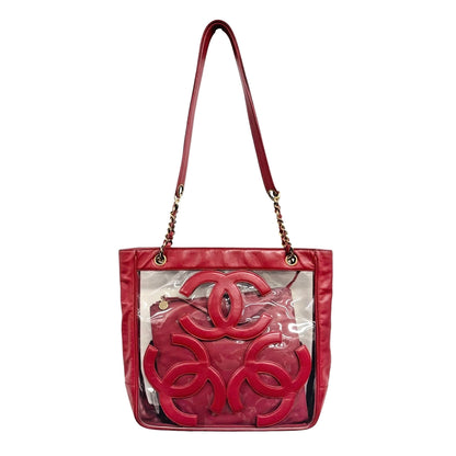 CHANEL Vintage Triple CC Logo Clear Tote Shoulder Bag Red Pouch 902320
