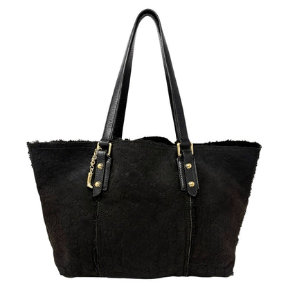 GUCCI Vintage GG Monogram Mouton Tote Bag Boots Charm Black Gold 902910