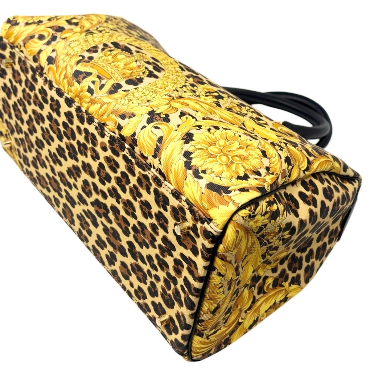 VERSACE Vintage Logo Leopard Baroque Crown Satchel Bag Yellow Black 902314