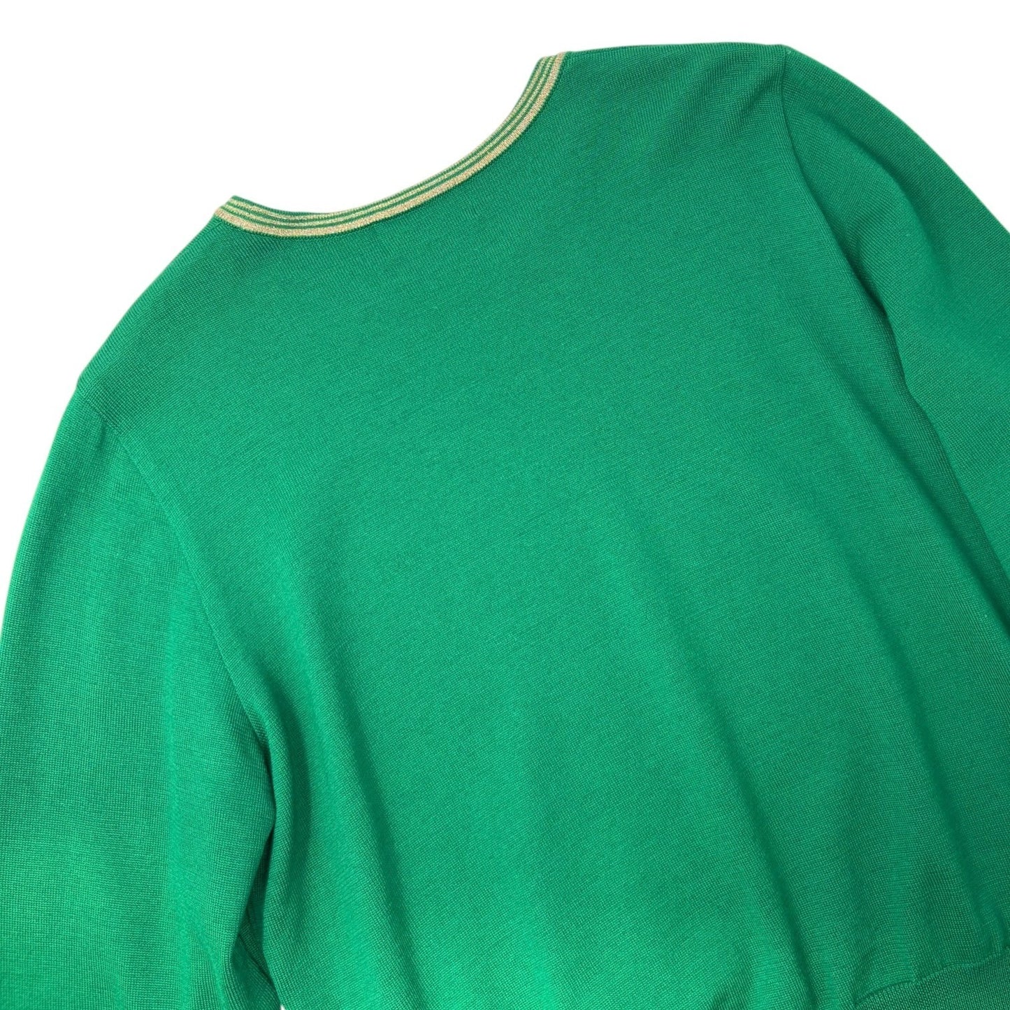 Yves Saint Laurent Vintage YSL Logo Knit Sweater Top #L Pullover Green Gold