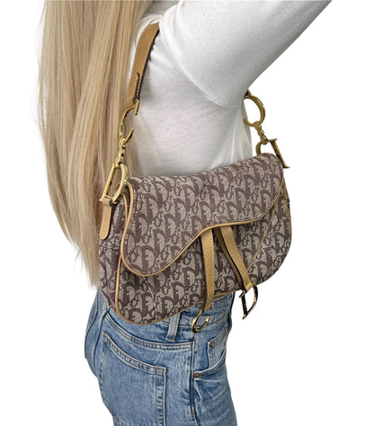 Christian Dior Vintage Trotter Monogram Double Saddle Bag Brown Canvas 902347
