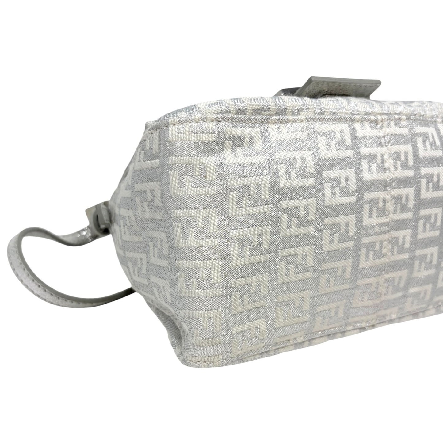 FENDI Vintage FF Zucchino Mini Mamma Baguette Shoulder Bag White Silver 902293