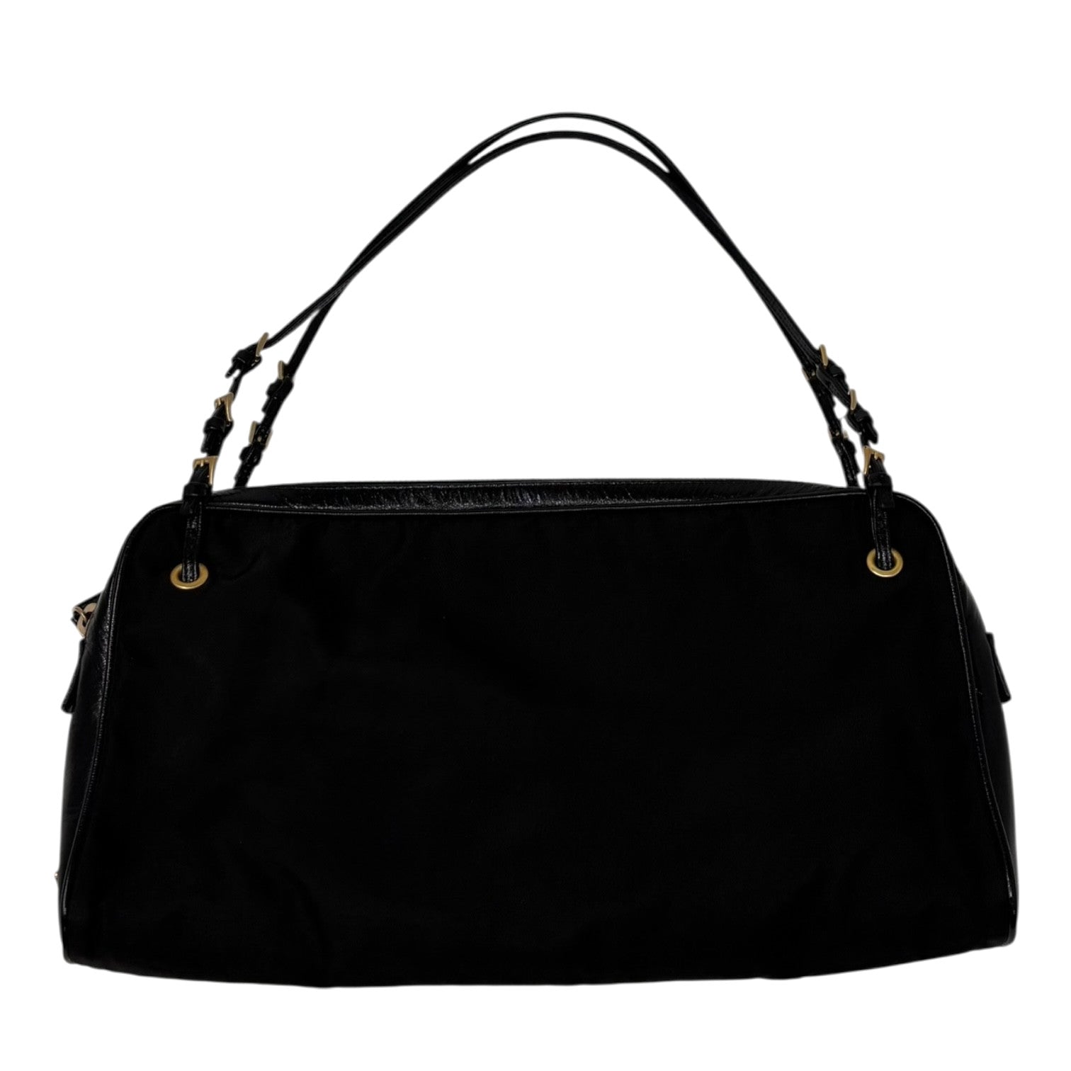 PRADA Vintage Logo Pochette Mini Shoulder Bag Black Gold Nylon Zip Leather