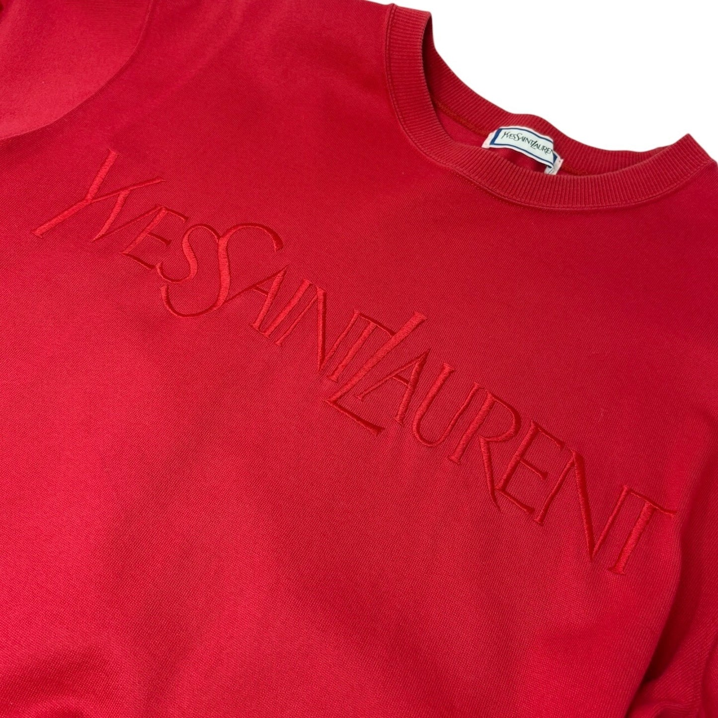 Yves Saint Laurent Vintage Logo Short Sleeve Sweatshirt Top Red 902215