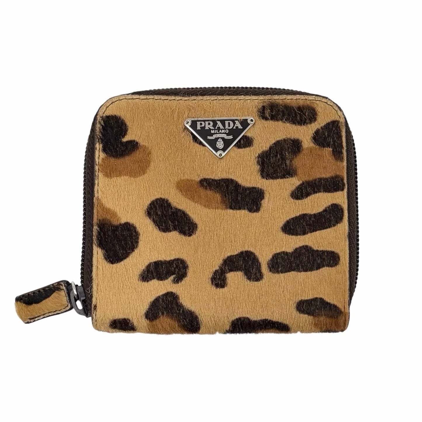 PRADA Vintage Logo Leopard Wallet Purse Pony Calf Hair Leather Brown 901838