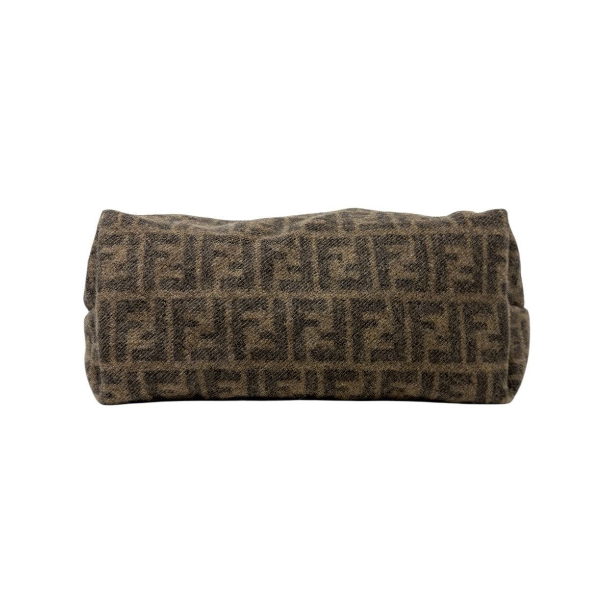 FENDI Vintage Zucca Monogram Knit Wool Tote Shoulder Bag Leather Pouch Brown