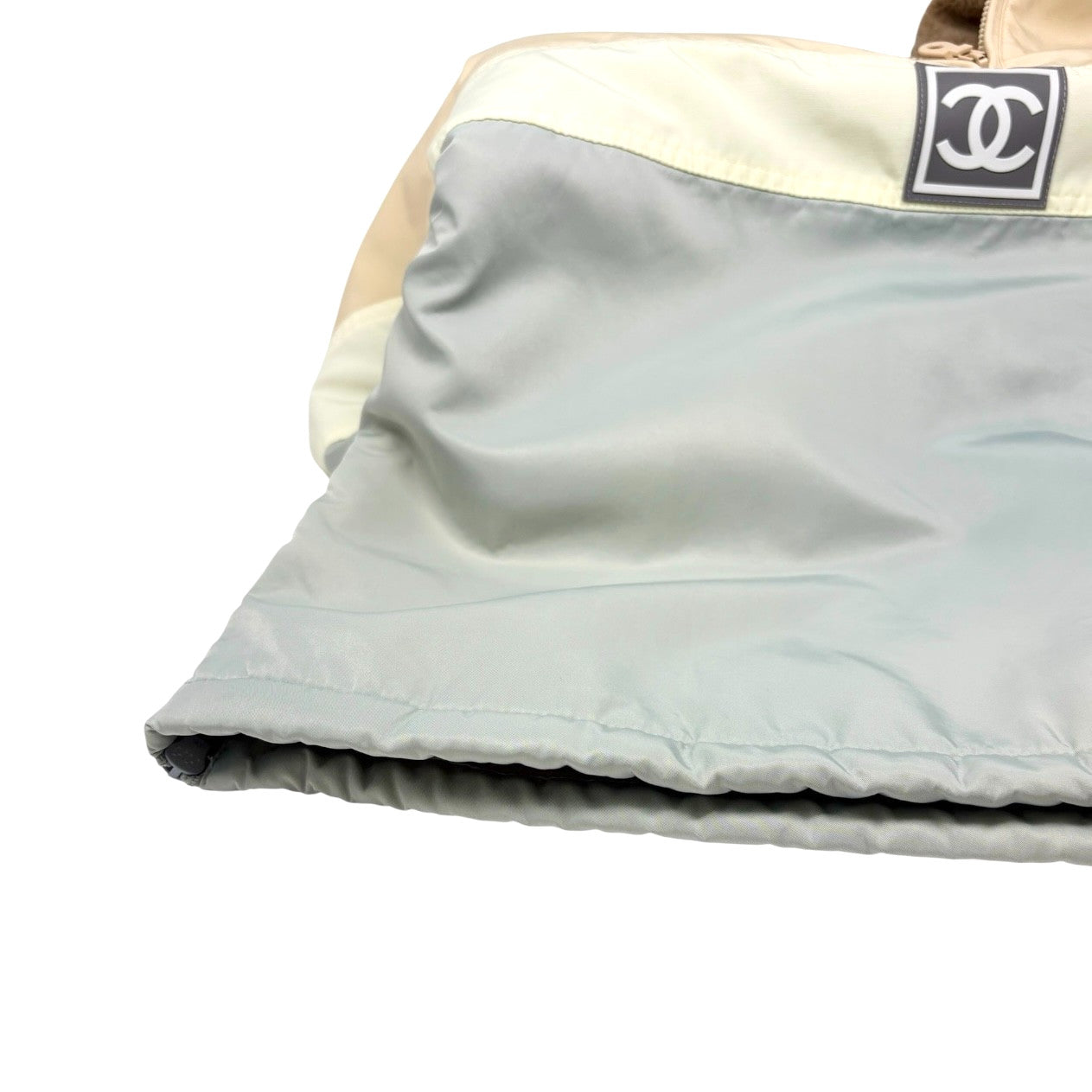 CHANEL Sport Vintage 01A Logo CC Mark Ski wear Jacket #36 Beige Blue Polyester