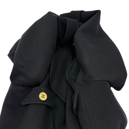 CHANEL Vintage CC Logo Button Cashmere Coat Jacket Belt Black Gold