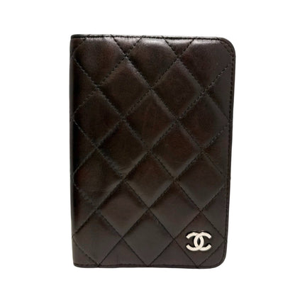 CHANEL Vintage CC Logo Quilted Leather Notebook Cover Brown Silver 901811