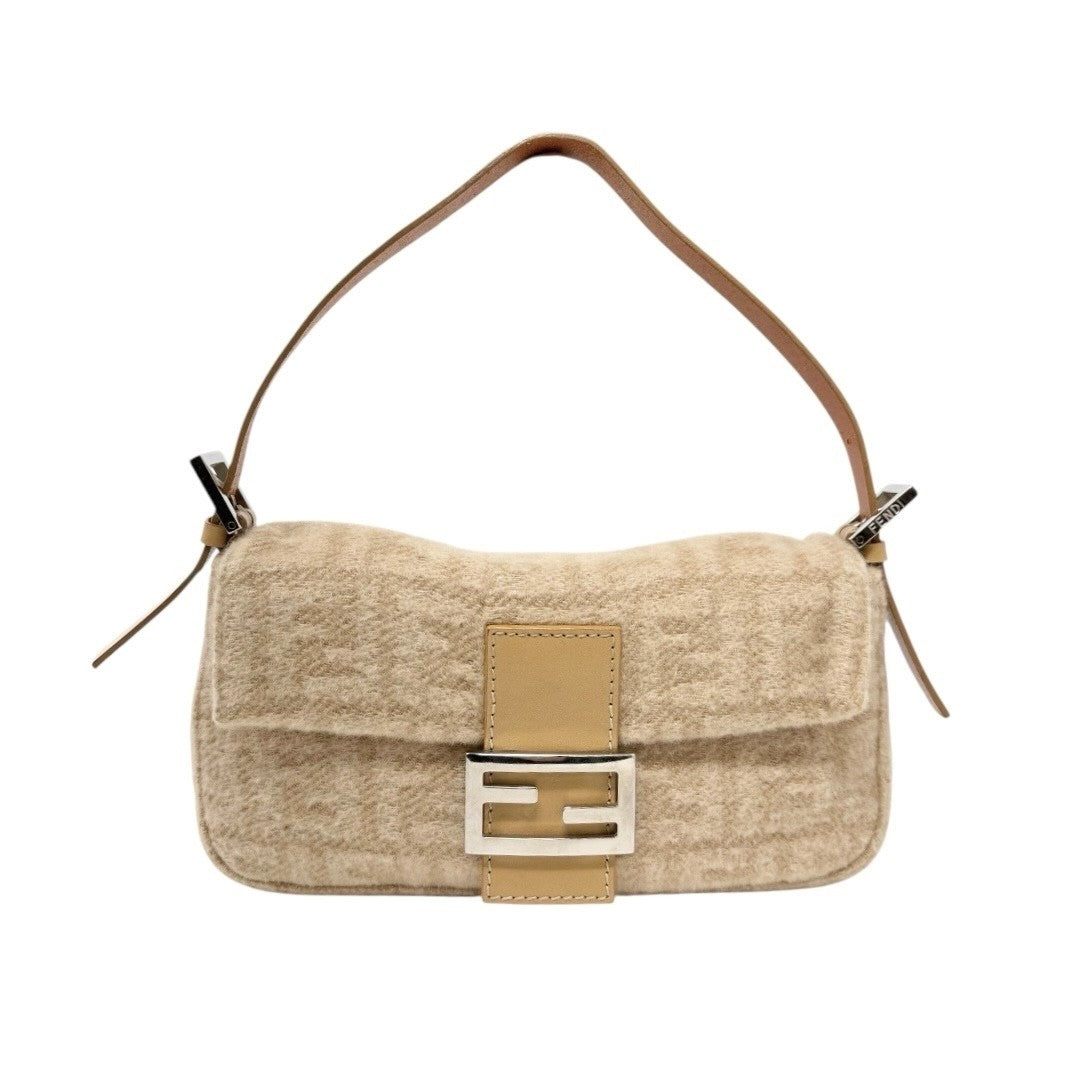 FENDI Vintage Zucca Monogram Wool Knit Mamma Baguette Shoulder Bag Beige