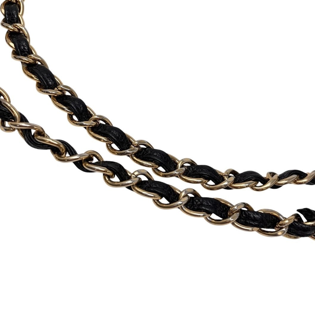 CHANEL Vintage CC Turnlock Quilted Chain Shoulder Bag Black Gold Leather 902228