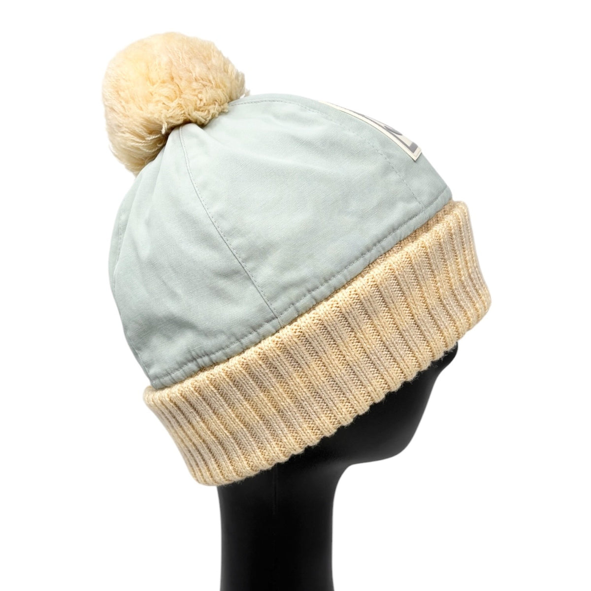 CHANEL Sport Vintage CC Logo Knit Pompom Beanie Hat Cap #M Blue Beige 902497