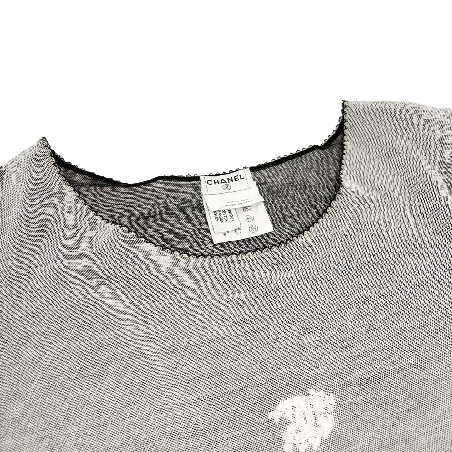 CHANEL Vintage 04P CC Logo No.5 Mesh Overlay Top #42 Gray Lace 901865