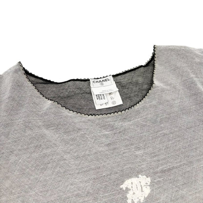 CHANEL Vintage 04P CC Logo No.5 Mesh Overlay Top #42 Gray Lace 901865