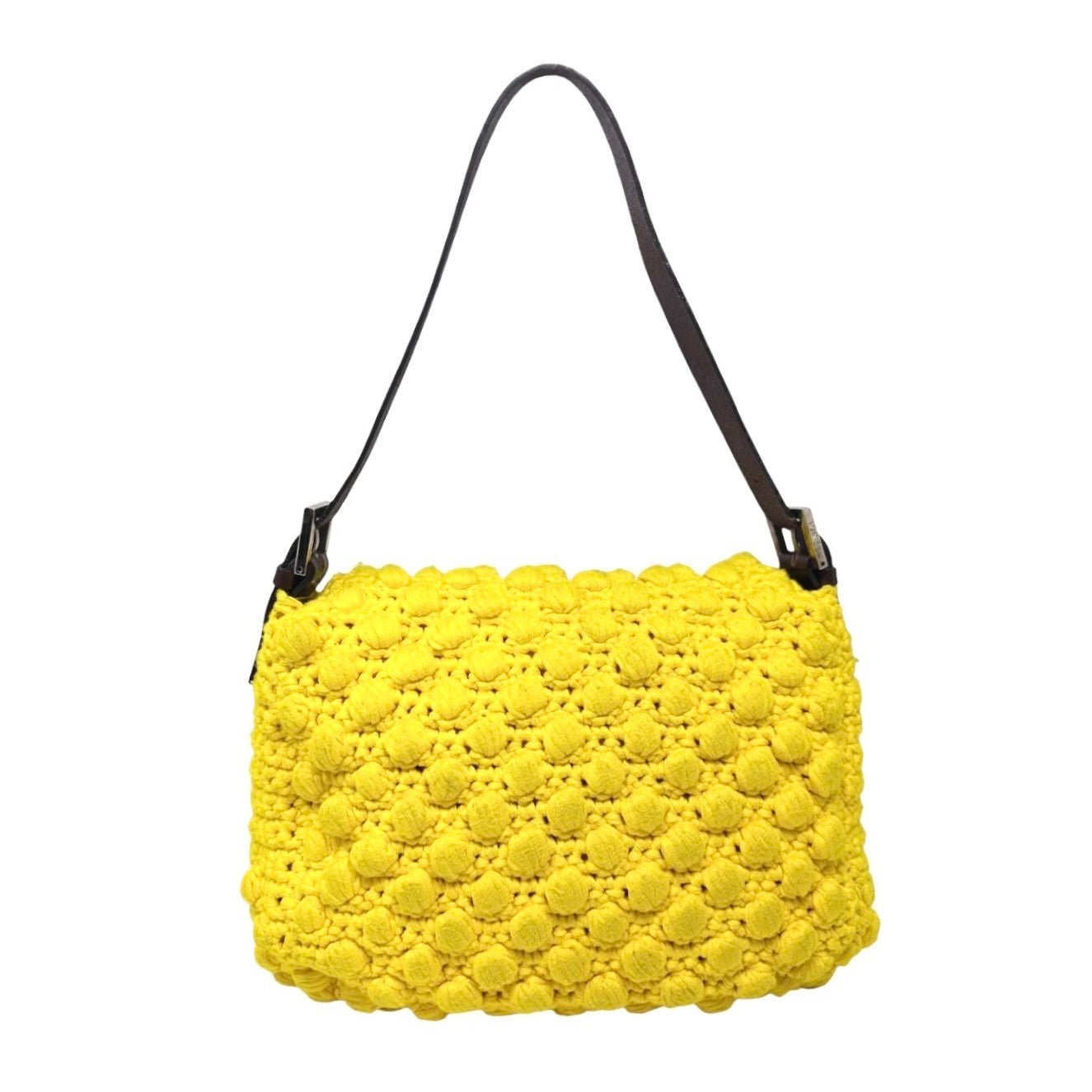 FENDI Vintage Logo Mamma Baguette Knit Shoulder Bag Yellow Brown 901876