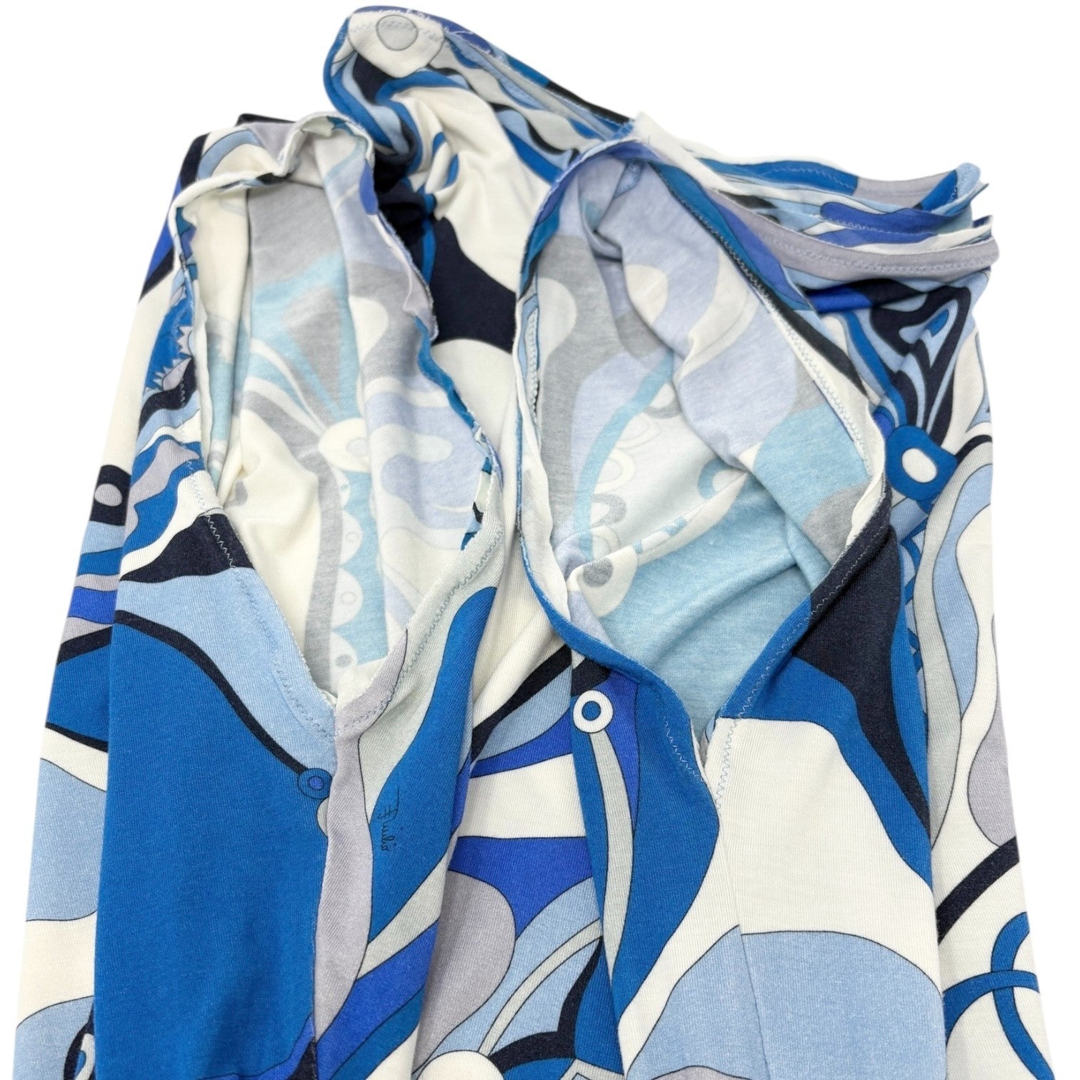 EMILIO PUCCI Vintage Logo Multicolor Dress #42 Blue White Cotton Rayon Silk