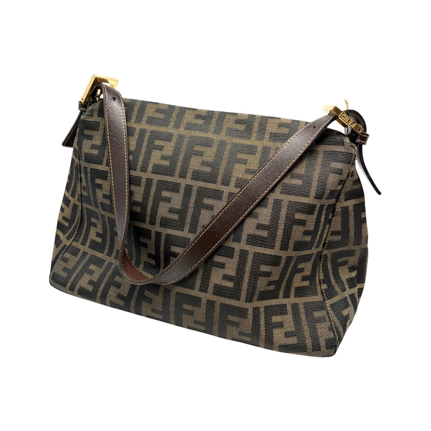 FENDI Vintage FF Zucca Mamma Baguette Shoulder Bag Canvas Brown Gold 901857