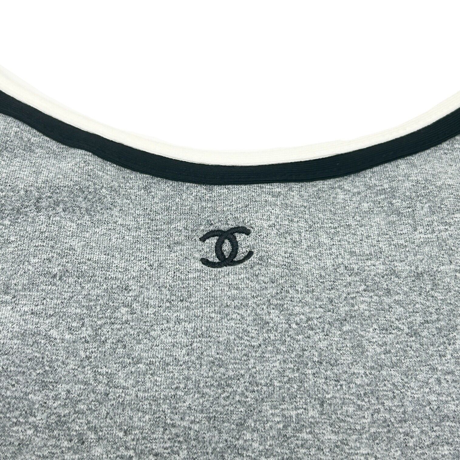 CHANEL Vintage 98P CC Mark Logo Tank Top #38 Camisole Gray Black Nylon
