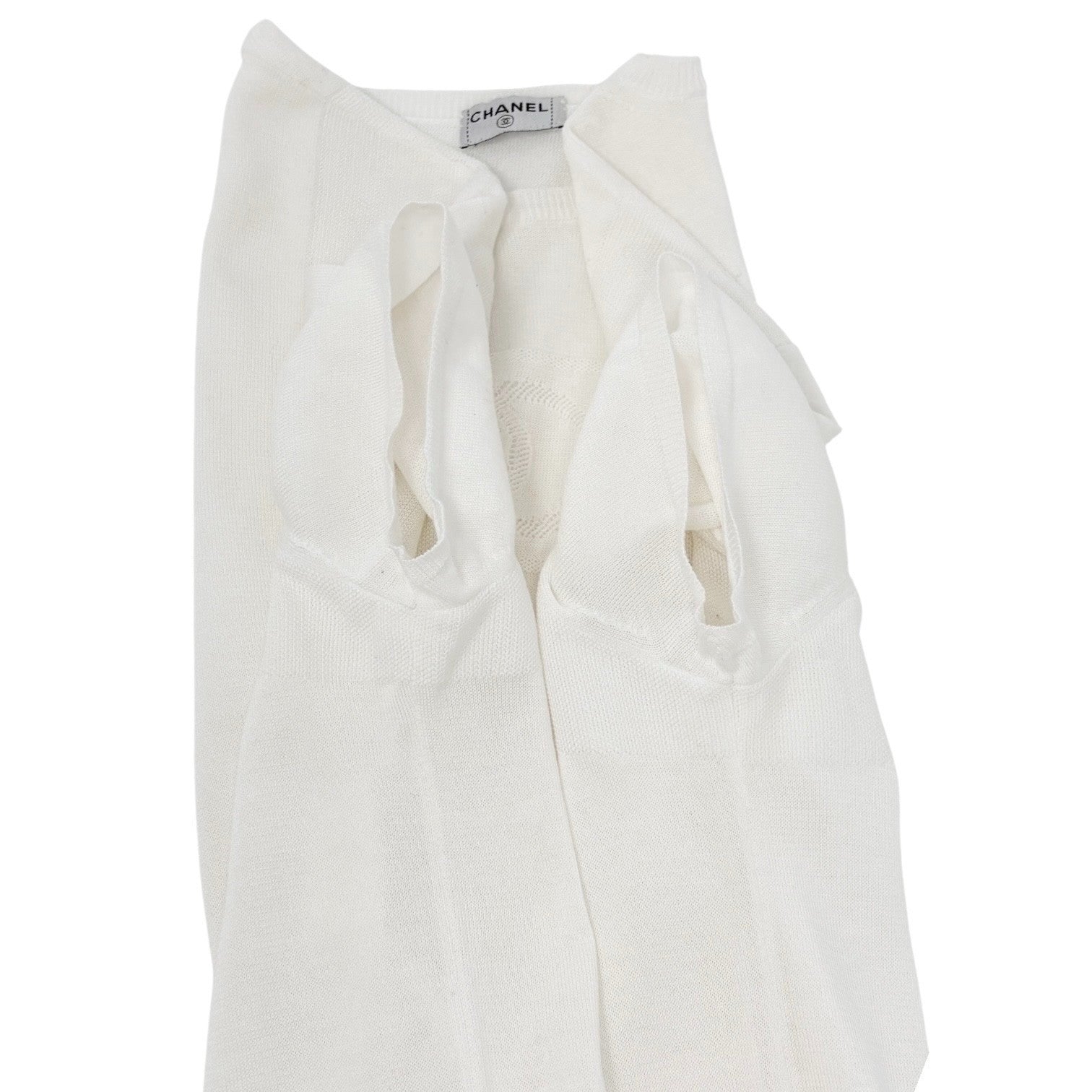 CHANEL Vintage 03P CC Mark Logo Mesh Knit Tshirt Top White Short Sleeve Cotton