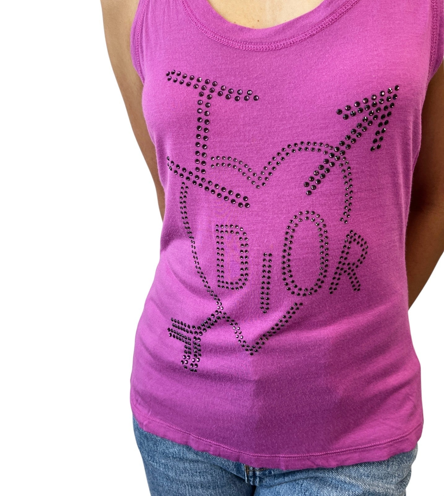 Christian Dior Vintage 2004 Logo Tank Top #36 Rhinestone Pullover Purple Viscose