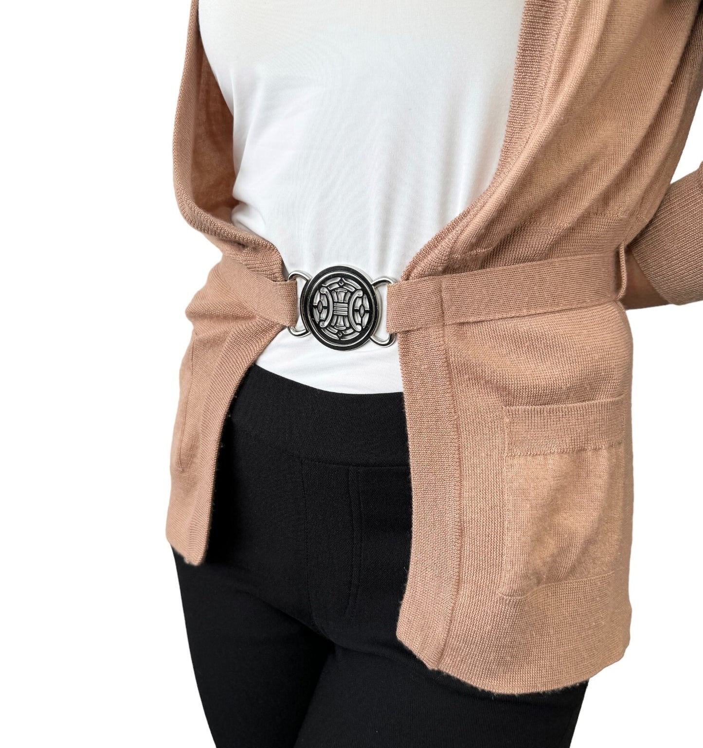 CELINE Vintage Macadam Logo Cardigan Sweater Top #S Knit Cashmere Brown RankAB