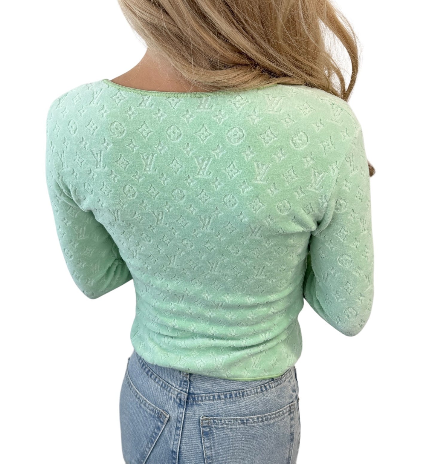 LOUIS VUITTON Vintage LV Monogram Zipped Jacket #40 Light Green Cotton Velour