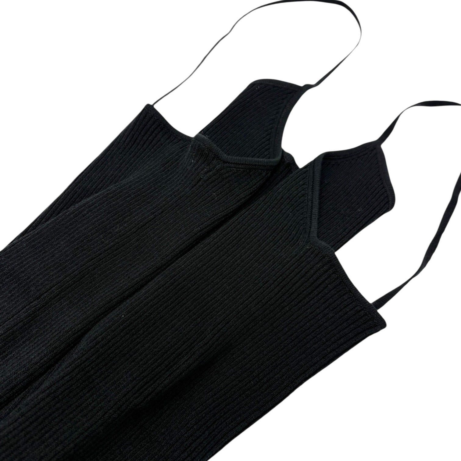 CHANEL Vintage 02C CC Logo Ribbed Camisole Top #42 Black Cotton Sleeveless