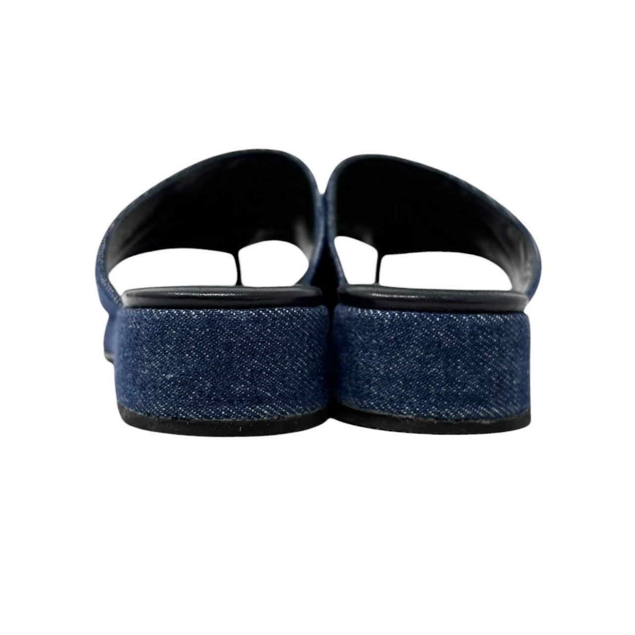 CHANEL Vintage CC Stitch Logo Thong Denim Sandals #37 Blue Black Leather