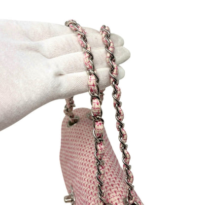 CHANEL Vintage CC Logo Quilted Chain Shoulder Bag Pink Cream Tweed 902313
