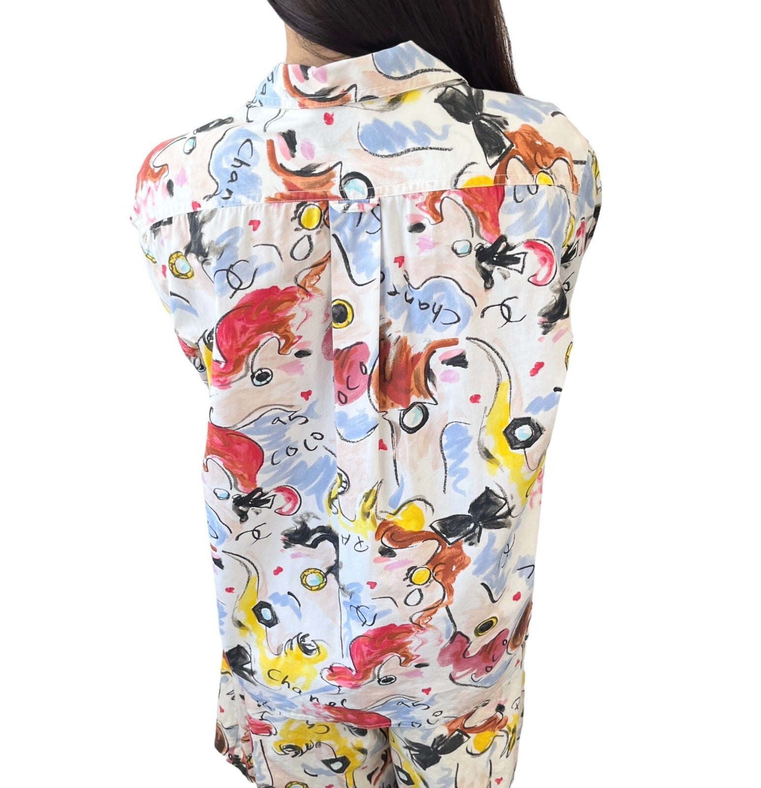CHANEL Vintage 1995 CC Mark Shirt Shorts Set Button Multicolor Cotton Rank AB+